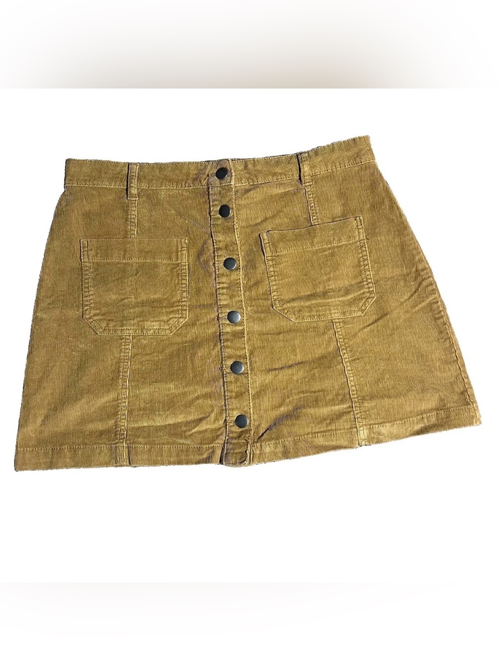 Wild Pearl Y2K Corduroy Button Mini Skirt Brown Front Patch Pockets Size 12